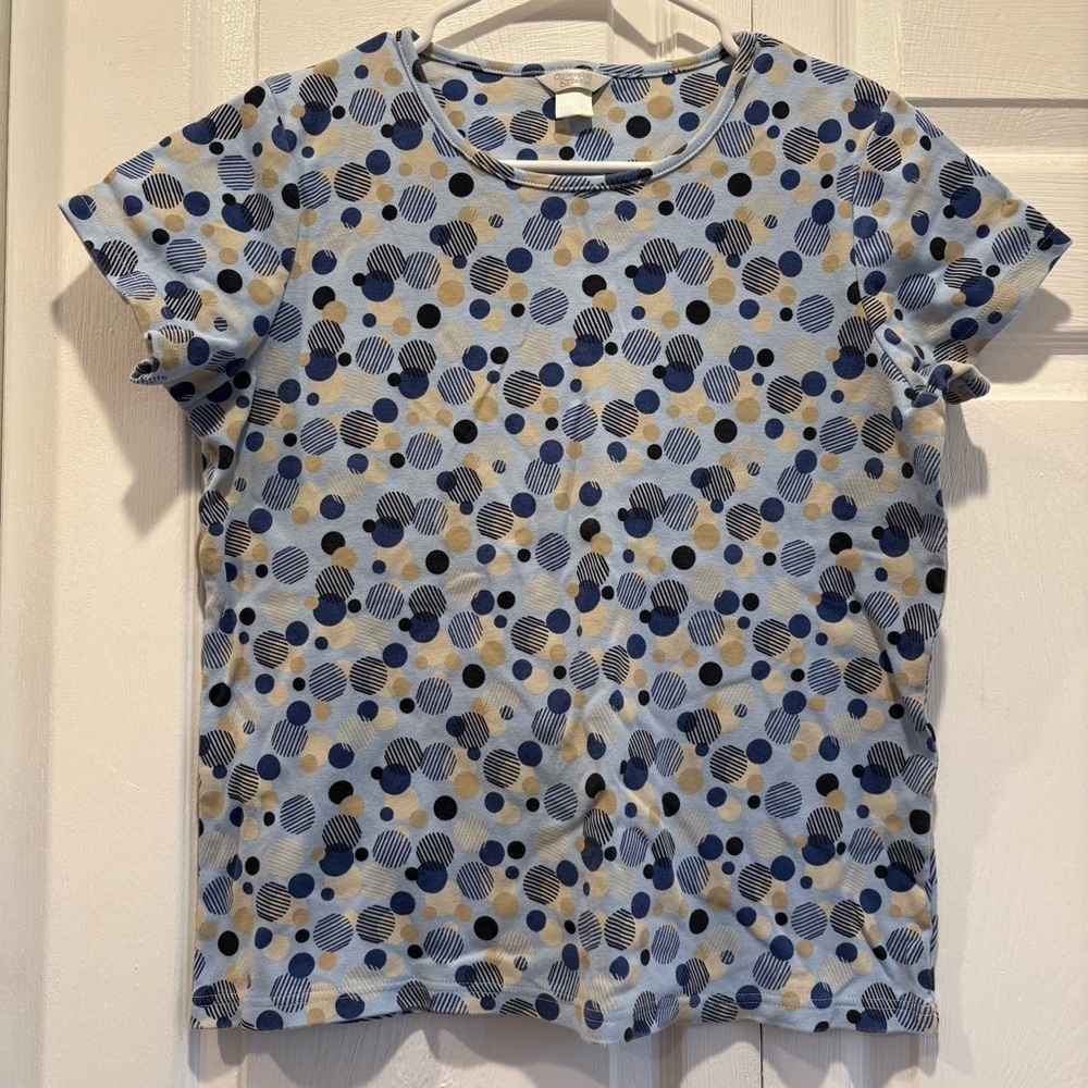 Vintage Christopher & Banks 100% Cotton Blue Polka Dot T-Shirt - Size Medium